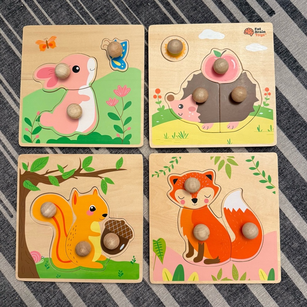 Fat Brain Toys | Woodland Friends Jumbo Grasping Puzzles Set of 4